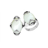 Elegant Sterling Silver Marquise Shape Ring With Mother Of Pearl And Cubic Zirconia In Balinese Design